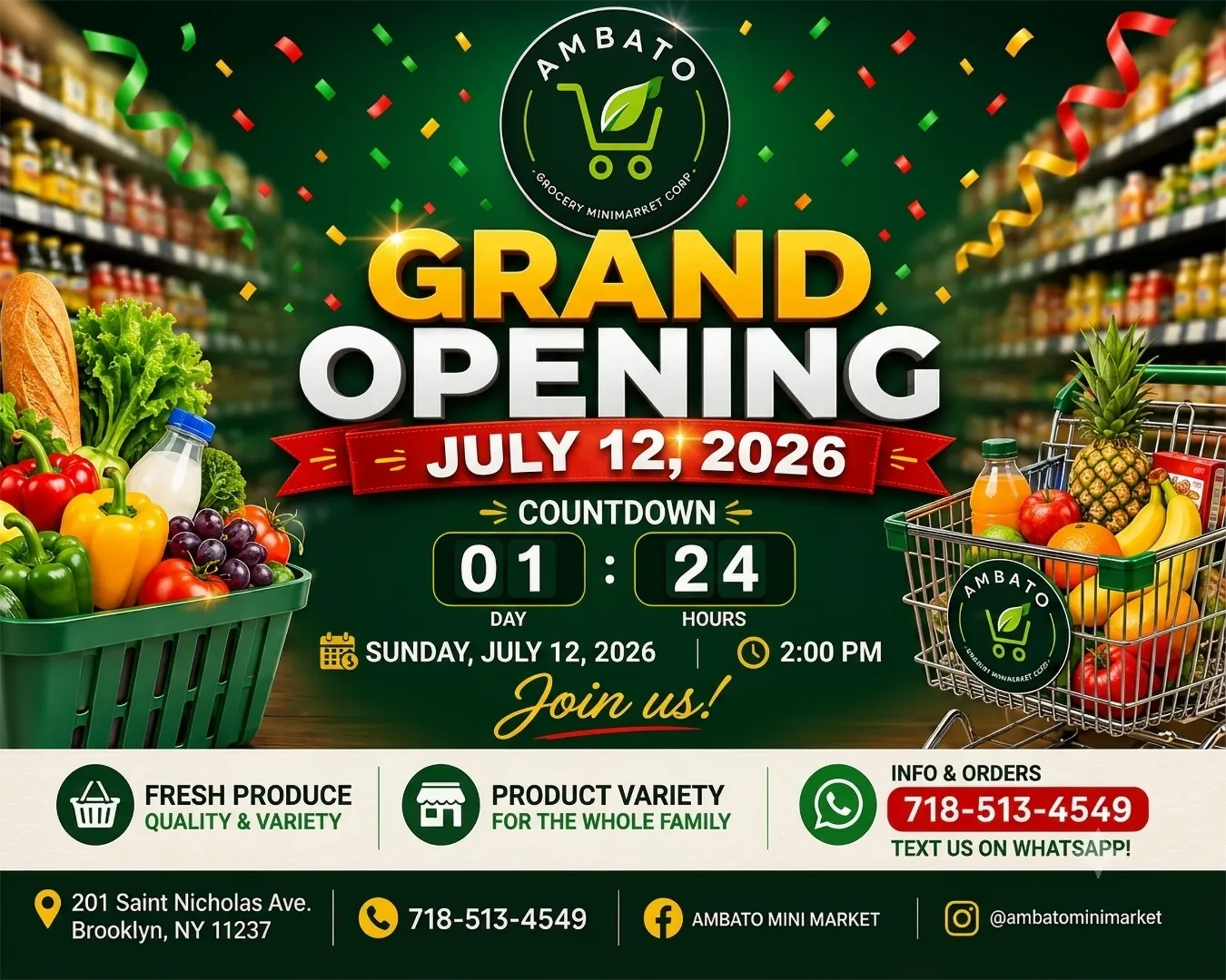 Grand opening of Ambato Mini Market on July 12, 2026
